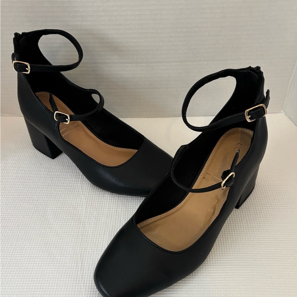 LC Lauren Conrad Black Double-Strap Block Heel Pumps
